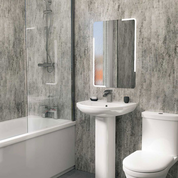 Bathroom with Silver Retro Metallic Wall Panel from Wholesale Domestic Bathrooms