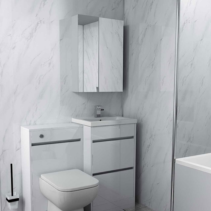 Bathroom with White Marble Wall Panel from Wholesale Domestic Bathrooms