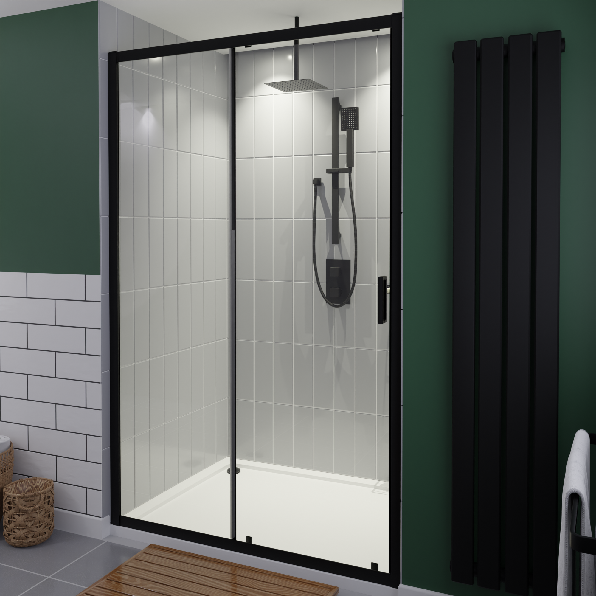 modern bathroom with anthracite black heated towel rail