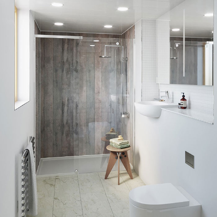 Family bathroom easy clean tips- wall panels in a walk in shower