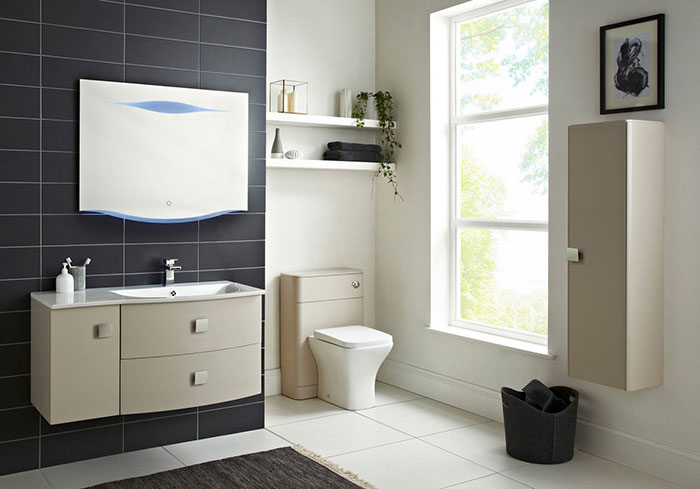 Family bathroom storage furniture- vanity basin unit and tall storage unit