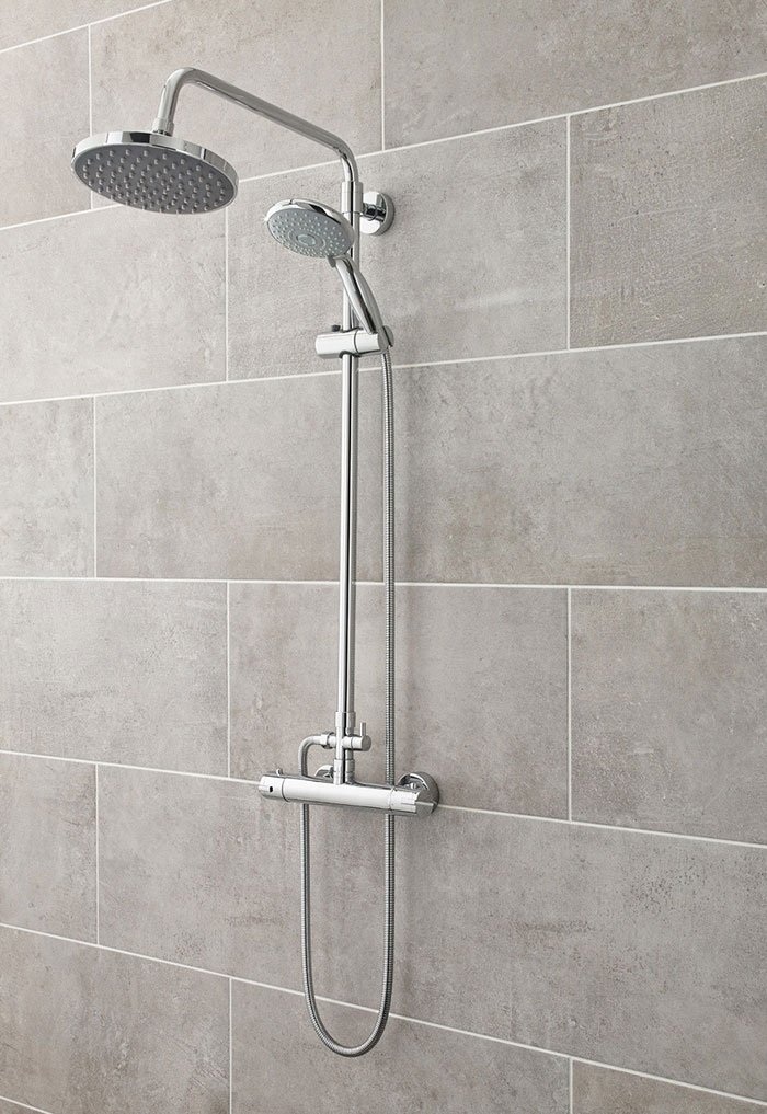 Chrome rigid riser thermostatic mixer shower