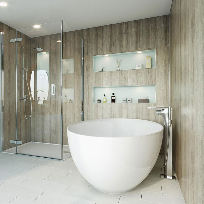 Rustic bathroom- wood walls