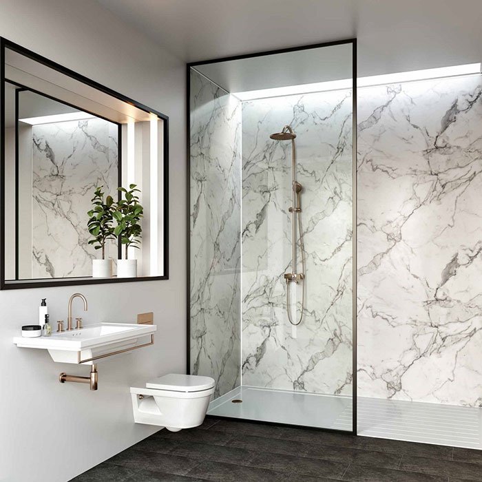 How to Create a Marble Bathroom on a Budget- marble wall panels