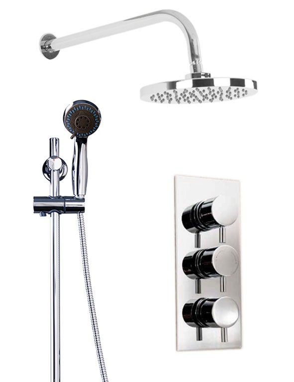 Circo Triple Thermostatic Valve with Round Shower Head & Clyde Slide Rail Kit