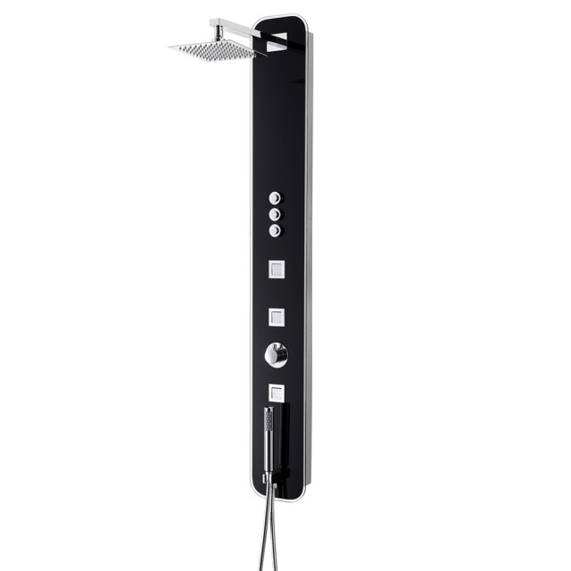 Pluto Black Glass Thermostatic Mixer Shower Panel