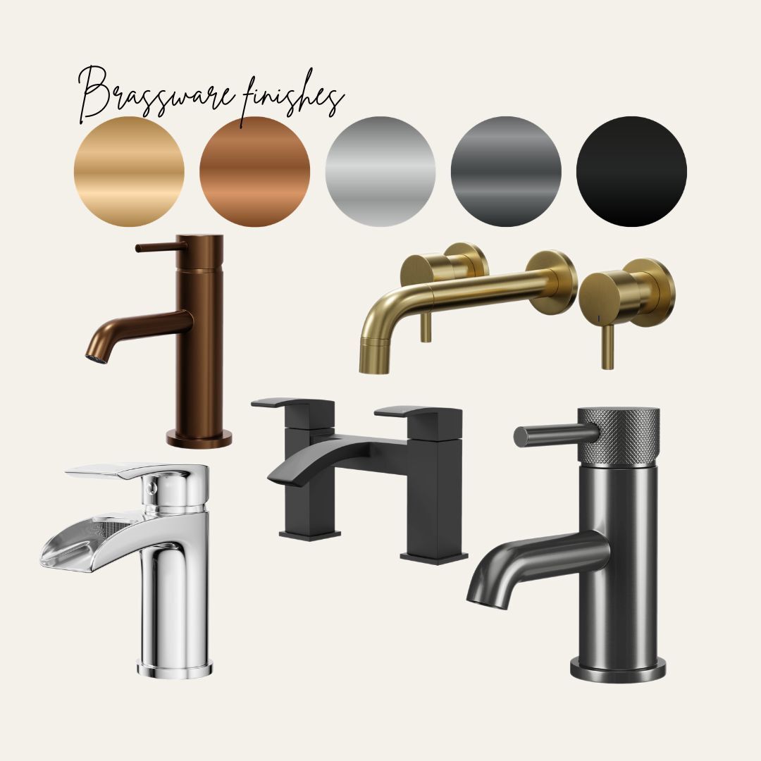 a collage of taps in different brassware finishes