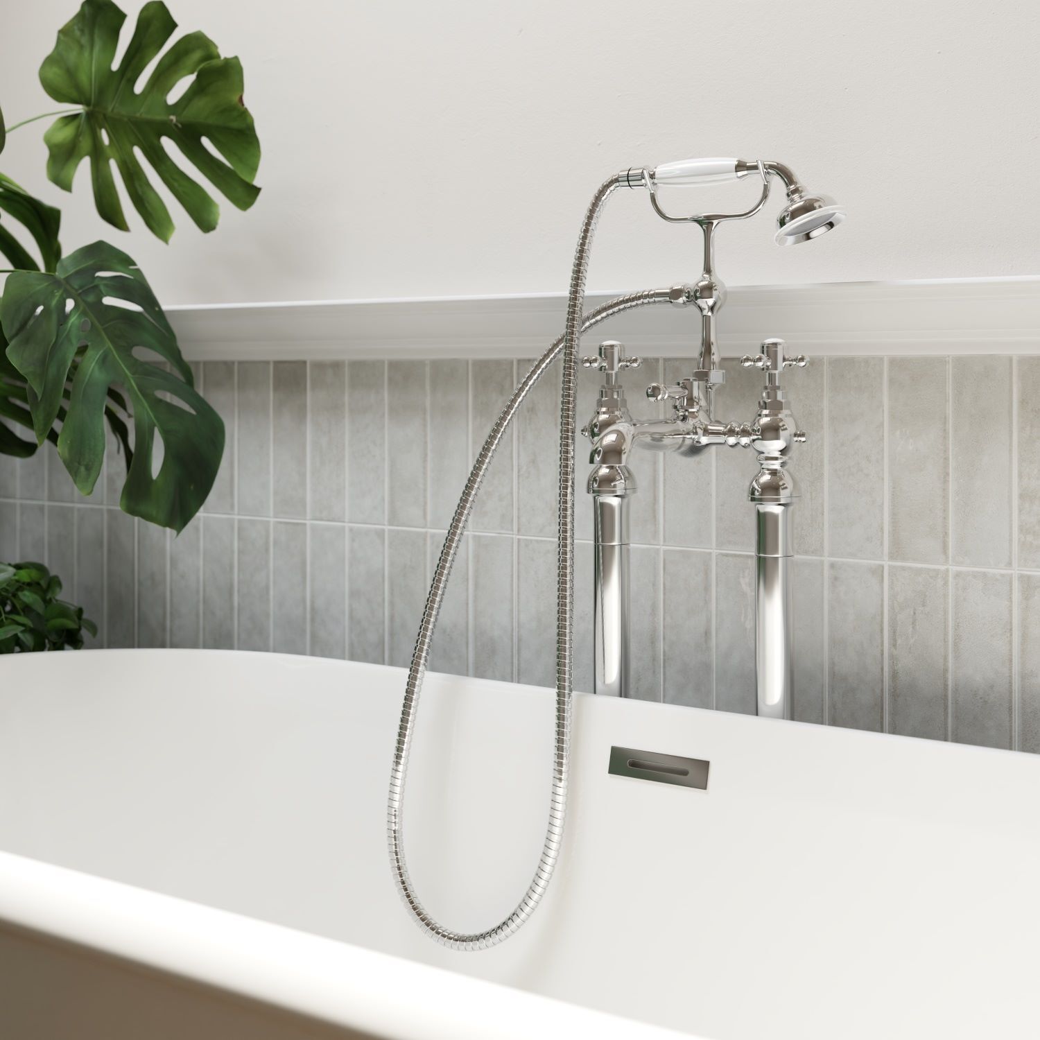shiny chrome traditional shower and taps