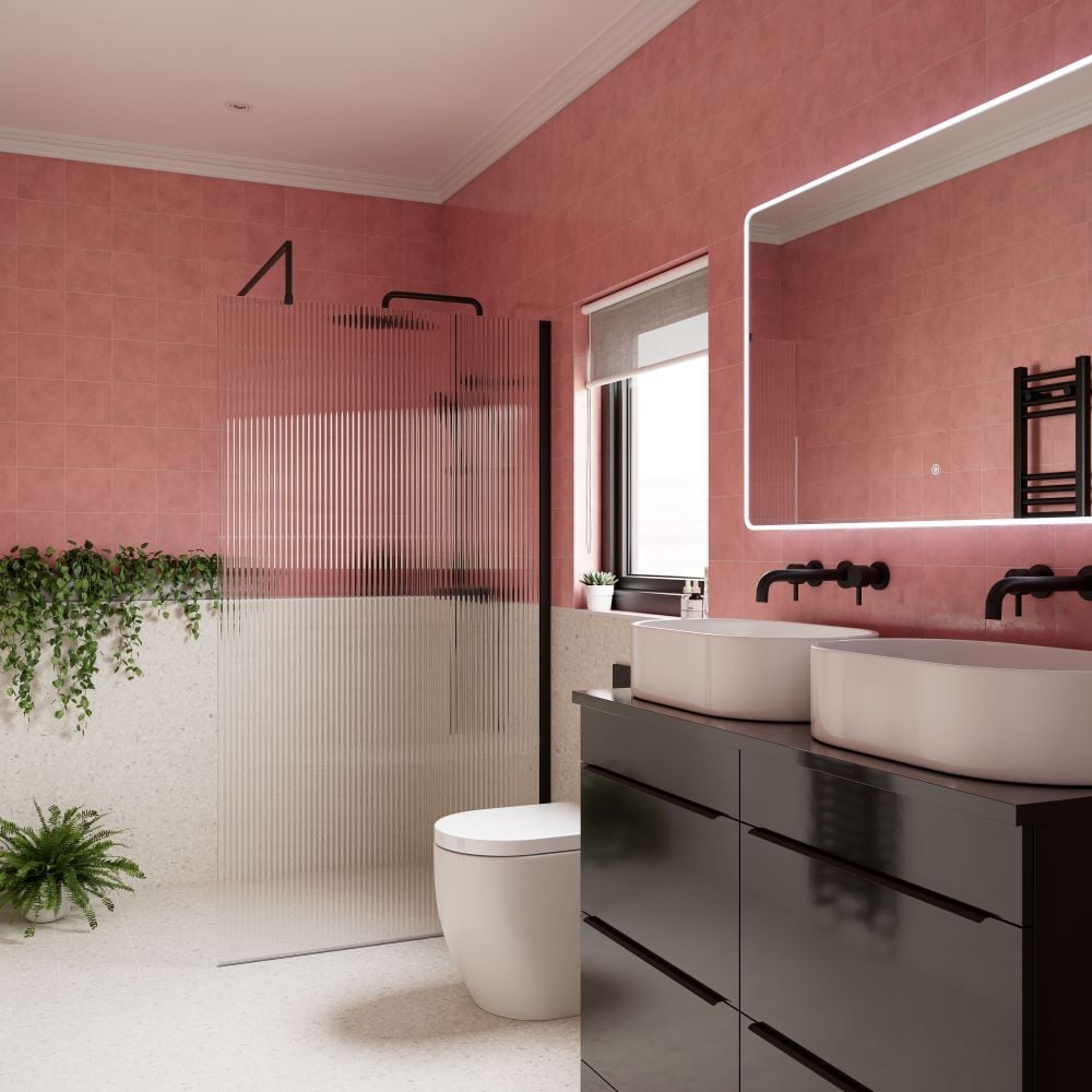 Pink berry coloured bathroom walls