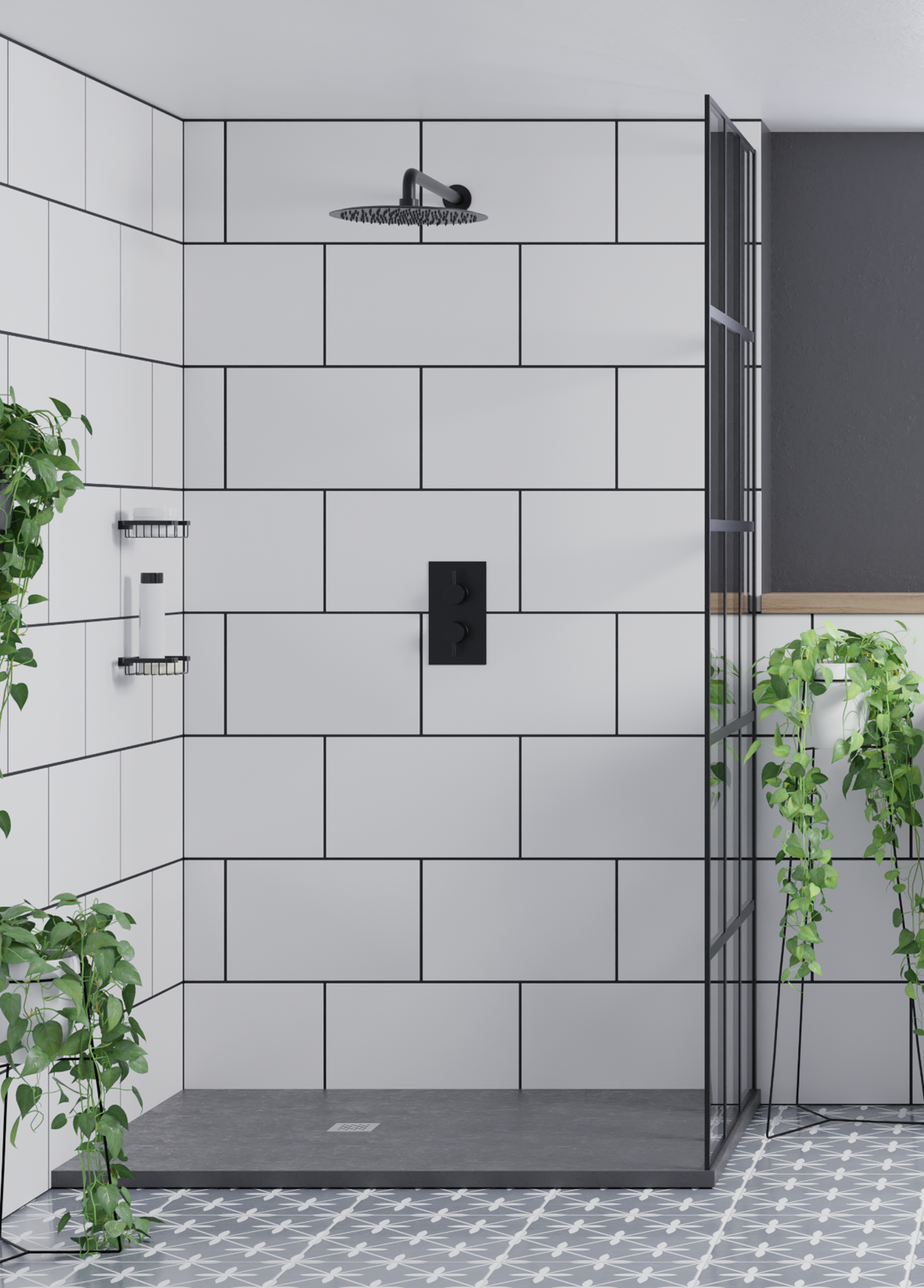 Black Frameless Rectangular Walk In Shower Enclosure 