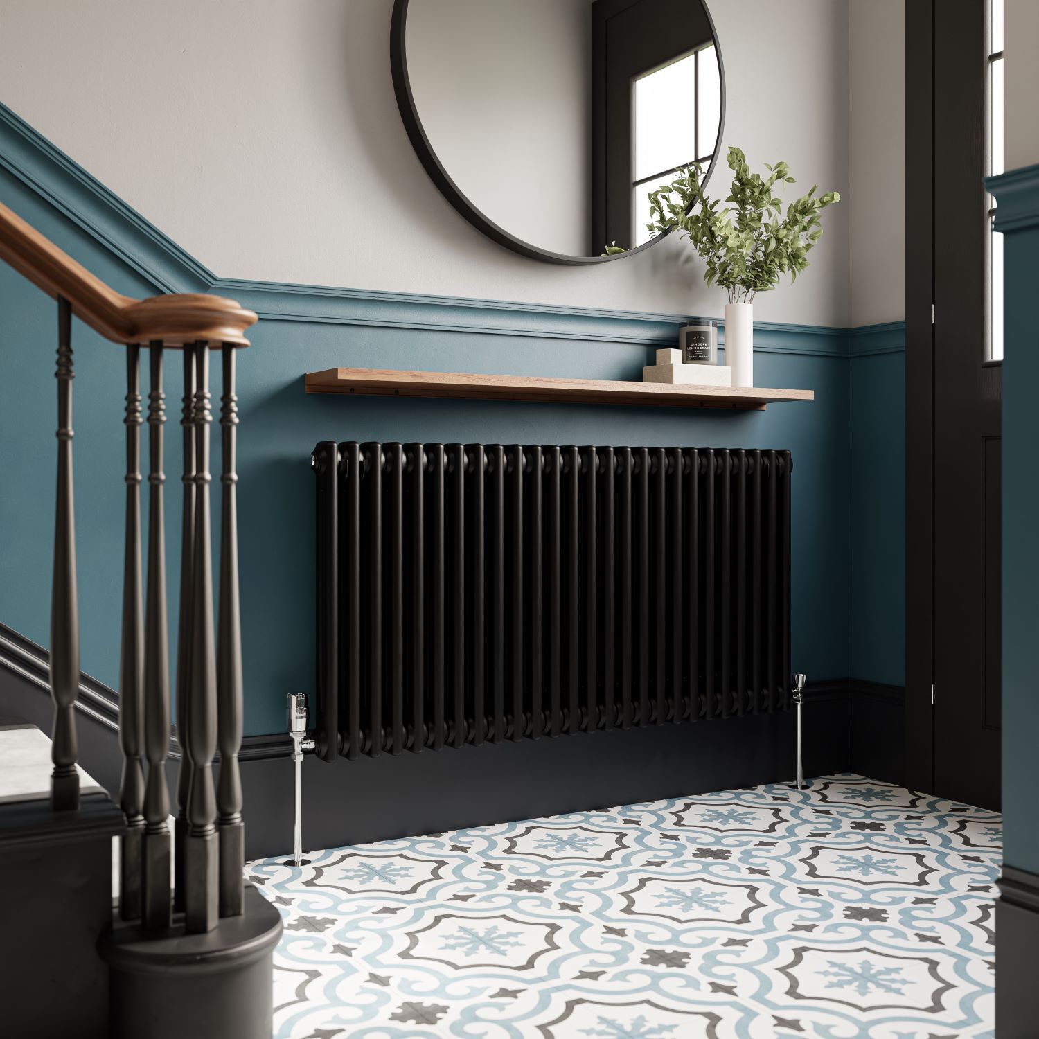 black radiator in hallway
