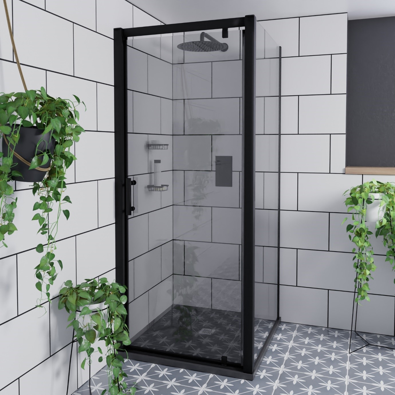 Black Square Shower Enclosure with a Pivot Door