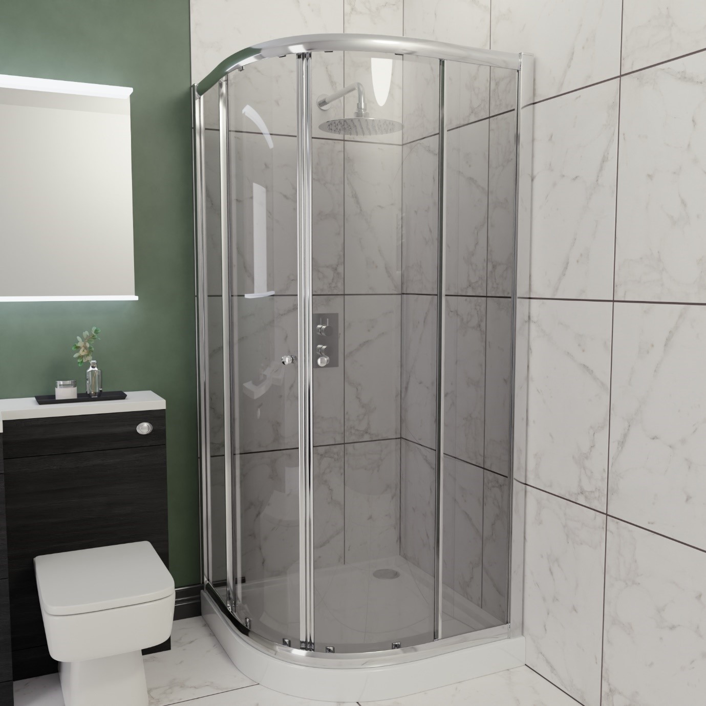 Chrome Quadrant Shower Enclosure with a Curved Sliding Door