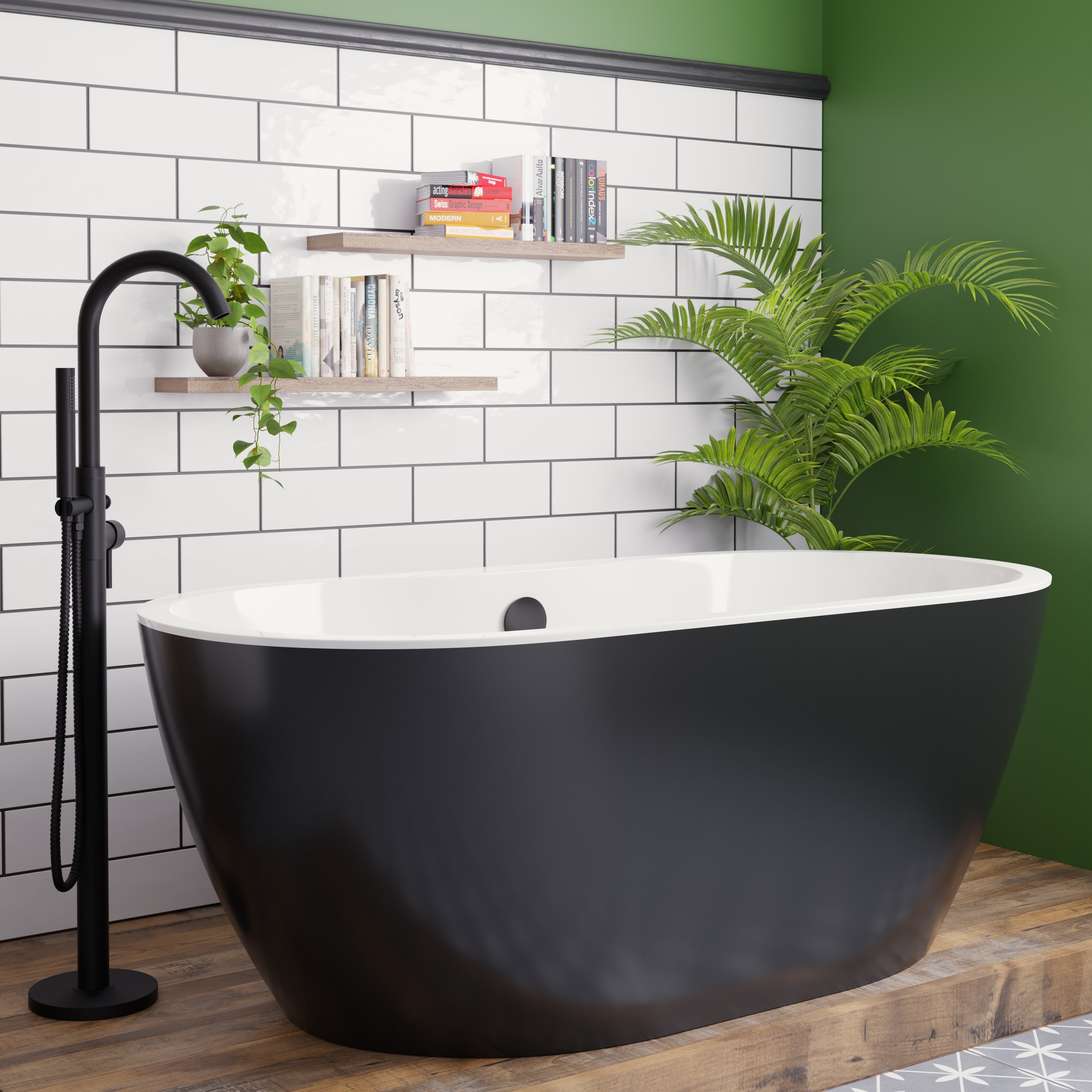 Matt Black Freestanding Bathtub with a Floor standing Bath Tap