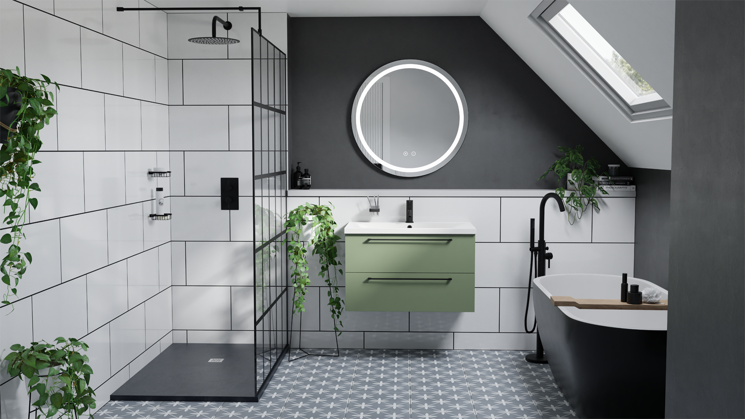 Napoli olive green wall-hung bathroom vanity unit