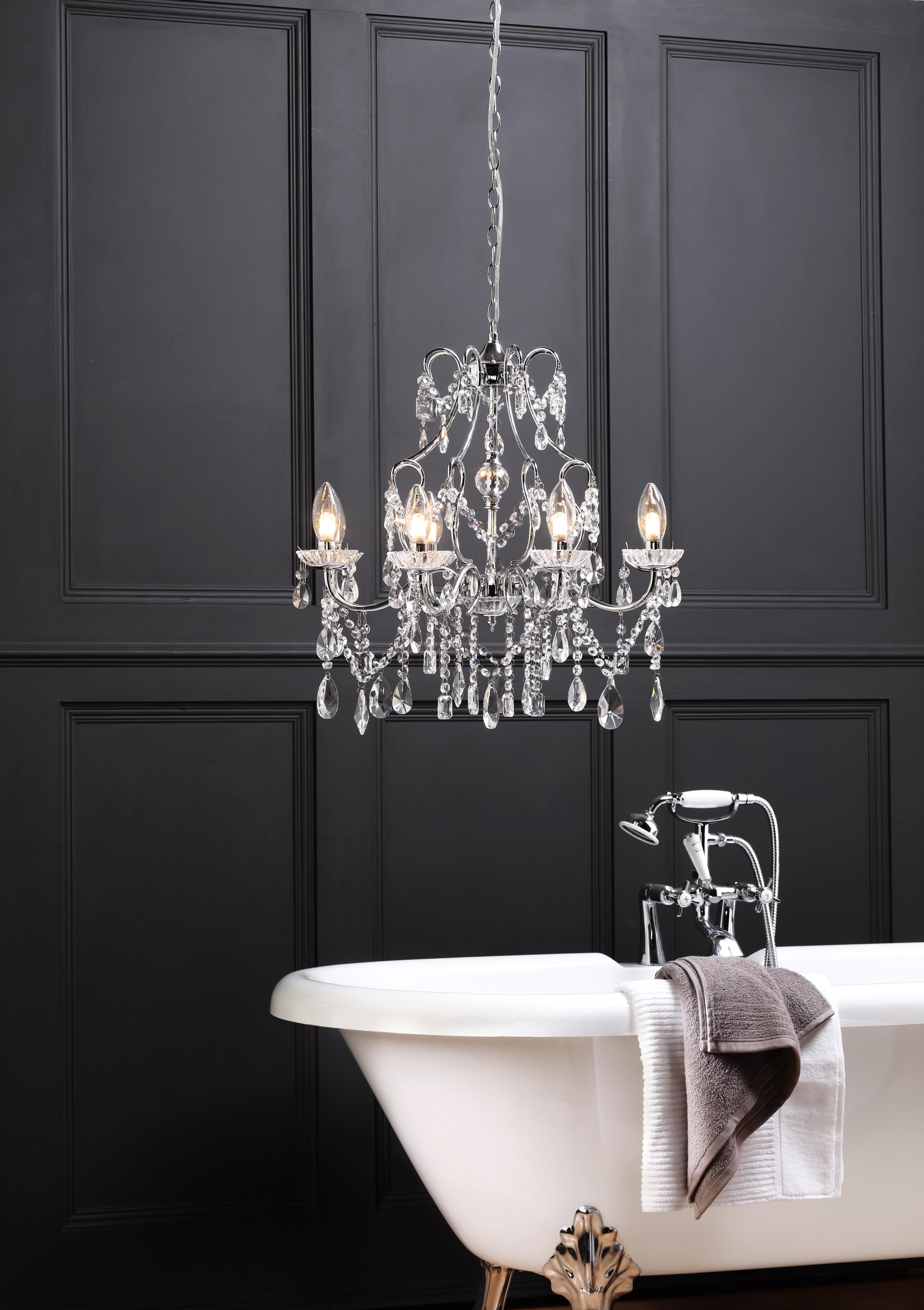 Opulent Bathroom Chandelier above Bathtub