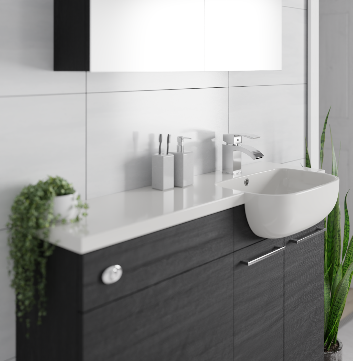 Semi-Recessed P-Shaped Bathroom Basin