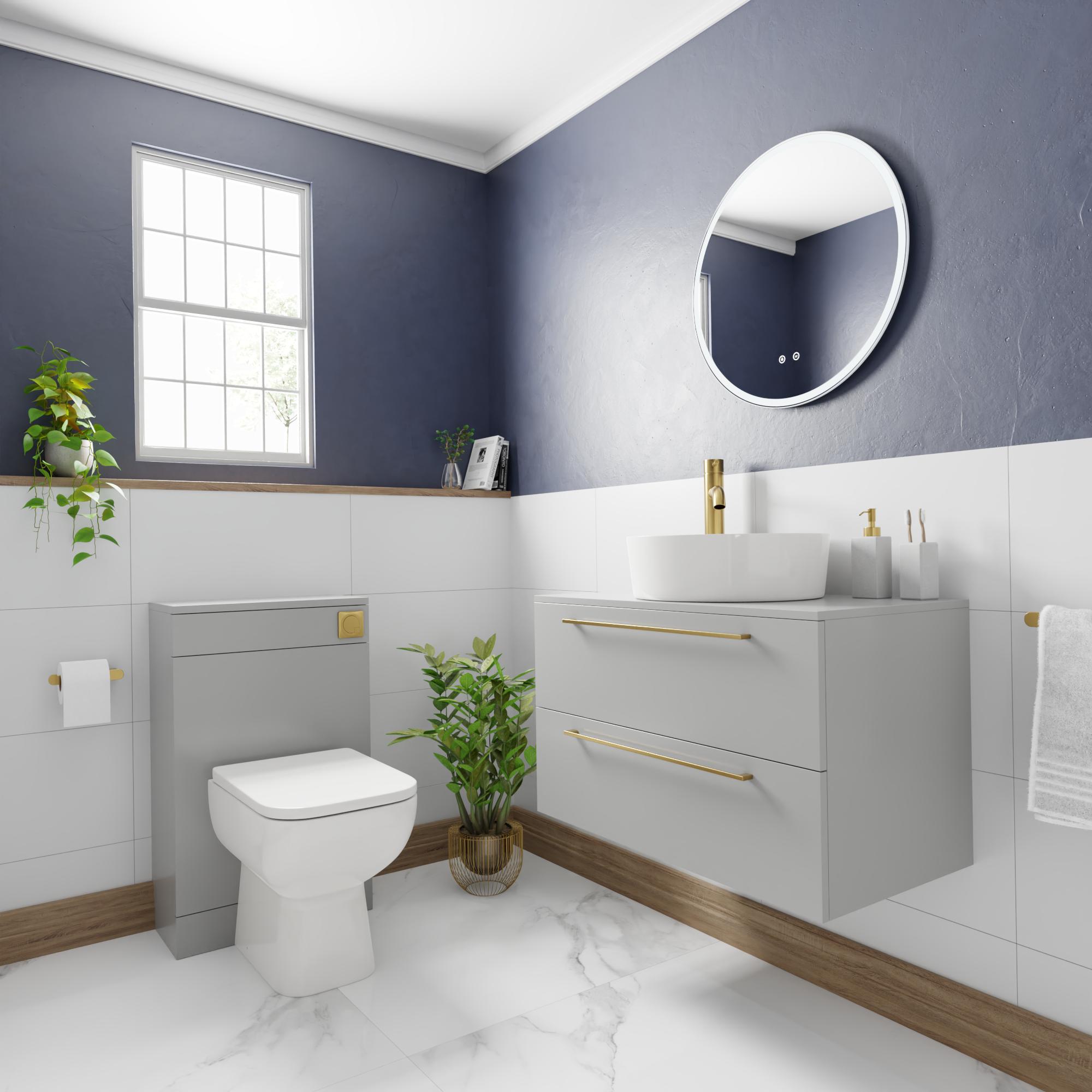 Modern bathroom with large white tiles