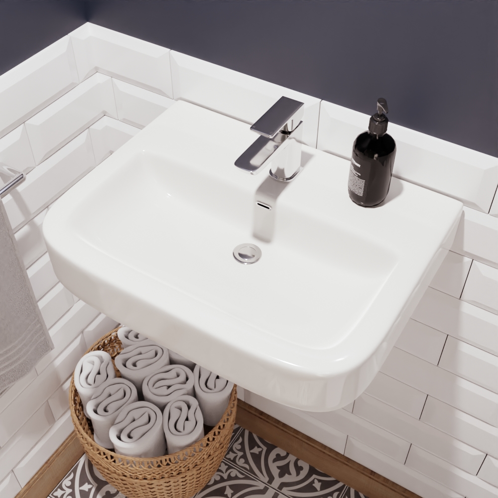 Wall hung basin with towel basket underneath