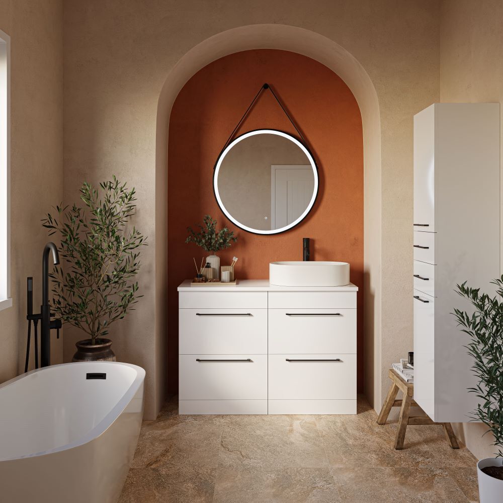 Orange feature wall in bathroom