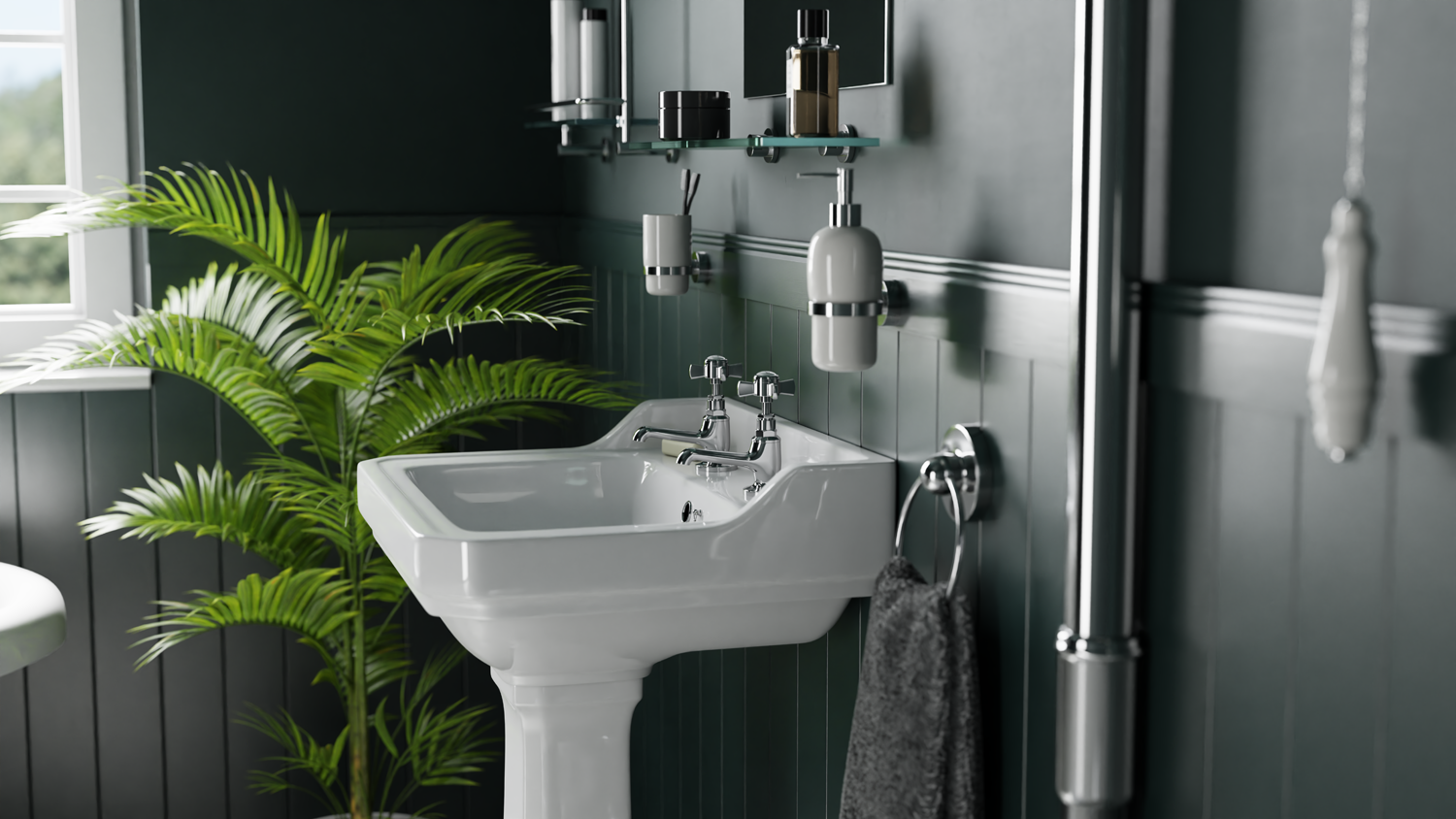 Victorian inspired bathroom- basin with traditional crosshead two tap design 