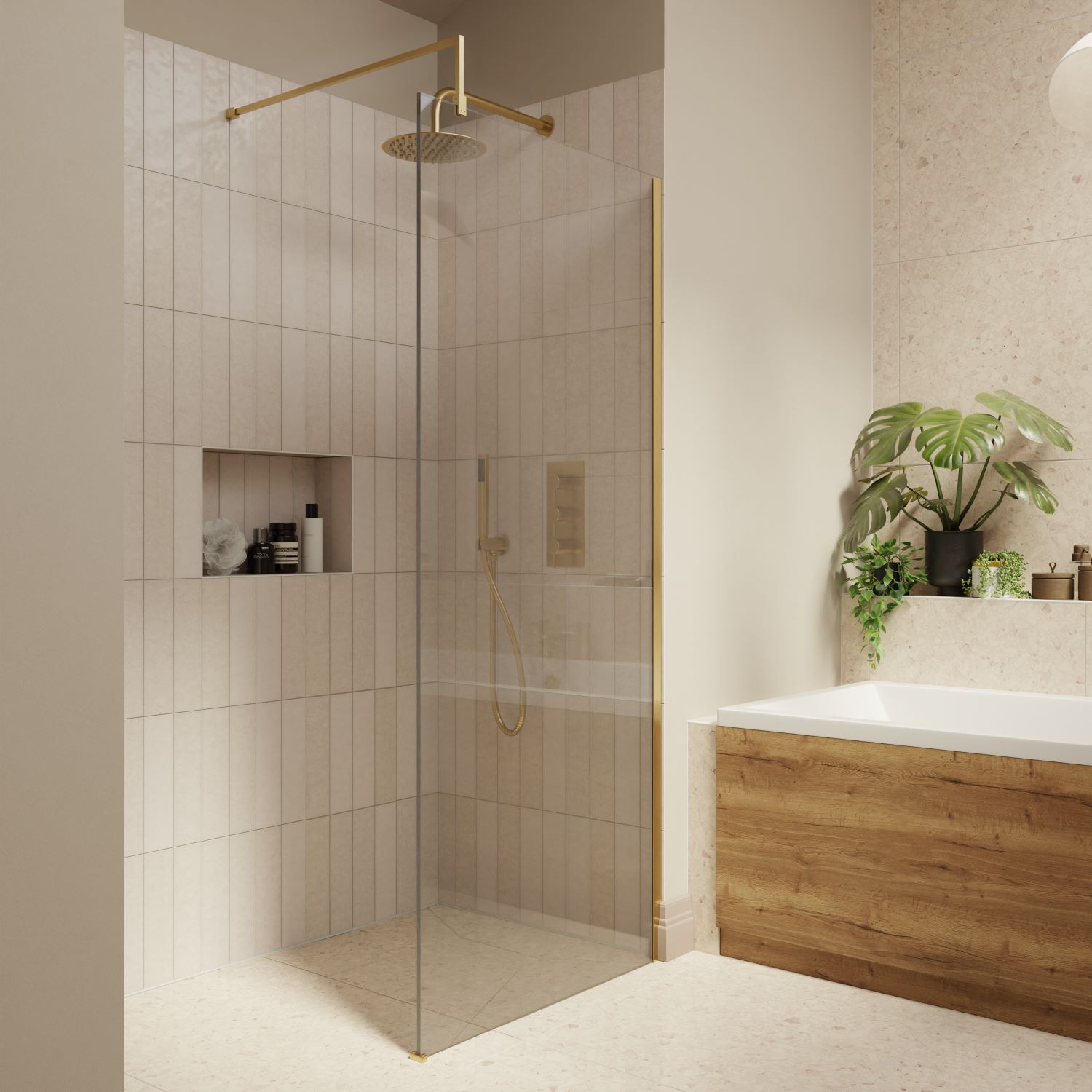 Neutral toned bathroom with walk in shower enclosure