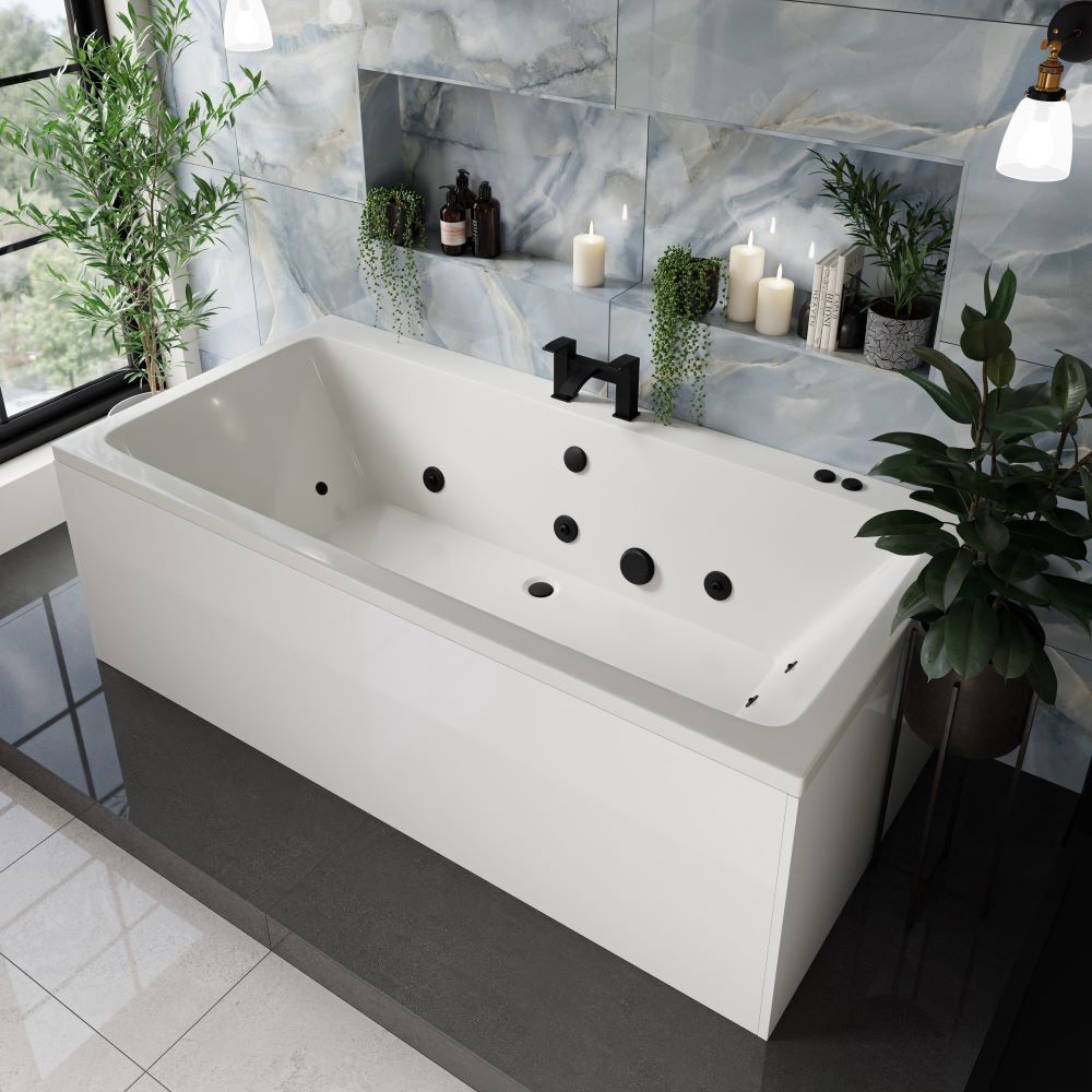 Whirlpool spa bath with black jets