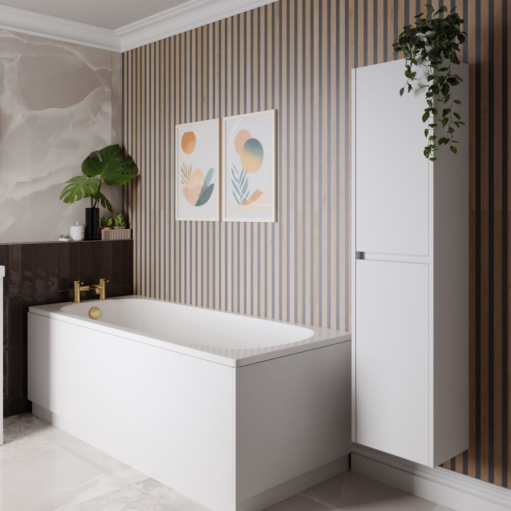Wood effect wall tiles in bathroom